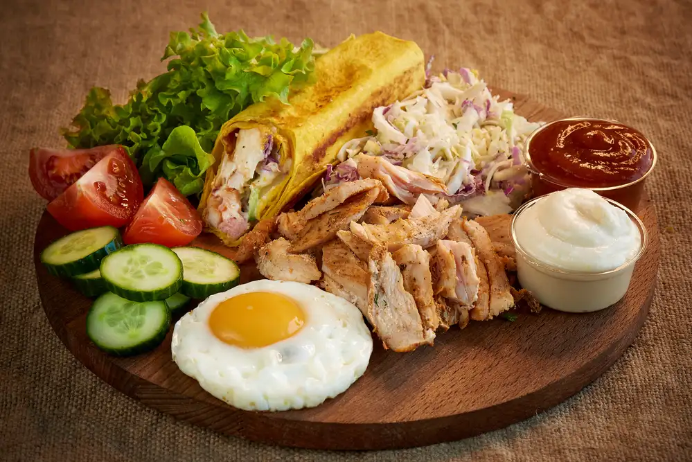 Delicious homemade egg shawarma in lavash - guide by aj greek & gyro in dallas tx