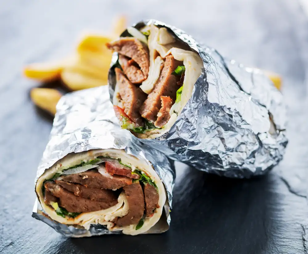 Delicious shawarma with sausage