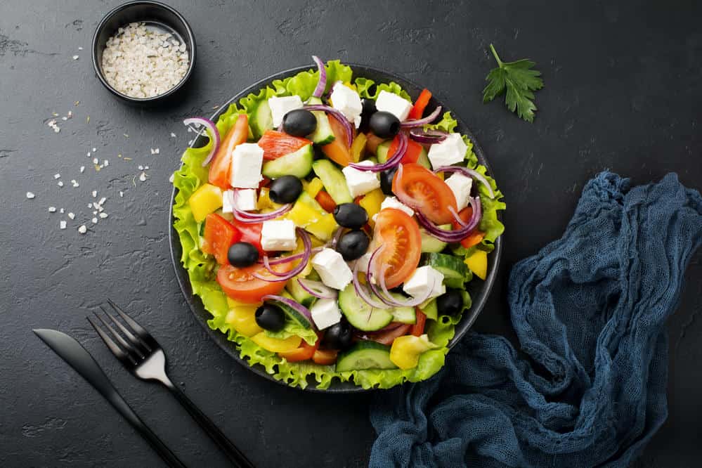 Classic Greek Salad with Feta and Olives: A Mediterranean Favorite 4 Healthy greek salad recipe by AJ Greek & Gyro in Ledbetter Dallas TX